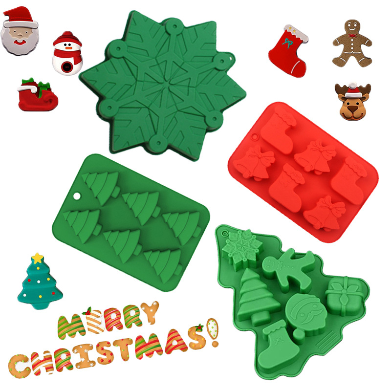 Cross-border hot mining Christmas mold silicone mold large snowflake ginger cake old man making candy biscuit baking mold
