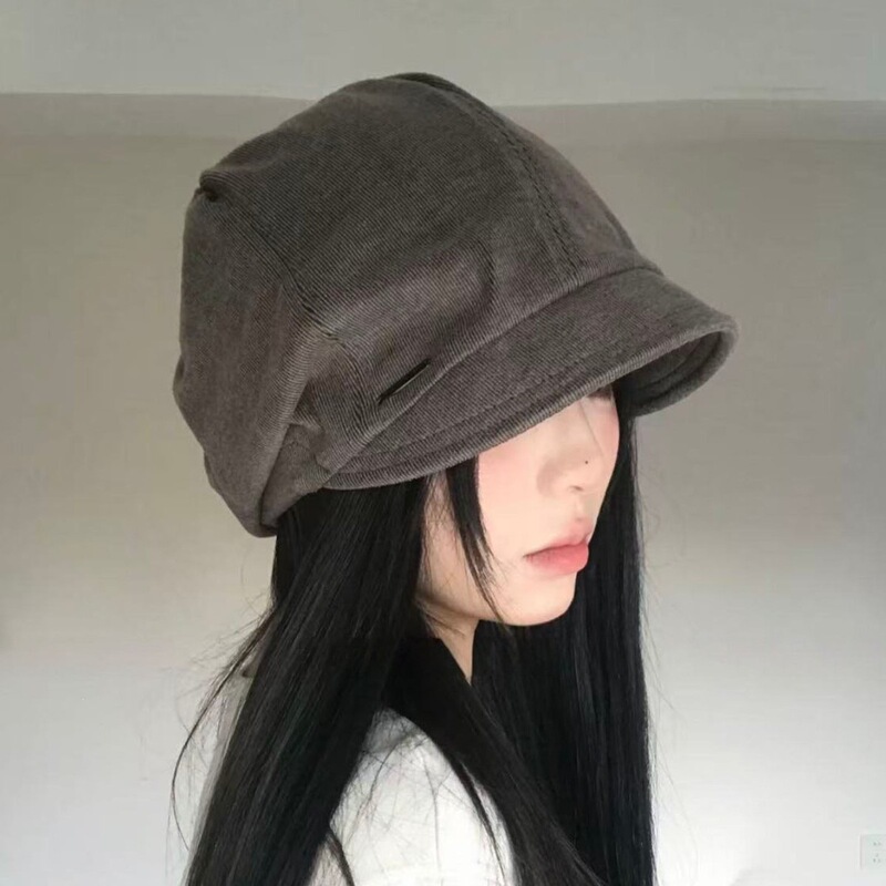 Korean-style short-brimmed slouchy hat for women, thin spring and autumn version, suitable for large head sizes, makes the face look smaller, plain headwrap, cold weather hat, vintage pleated beret Korean-style short-brimmed slouchy hat for women, thin spring and autumn version, suitable for large head sizes, makes the face look smaller, plain headwrap, cold weather hat, vintage pleated beret