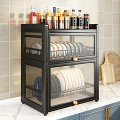 Dust-proof dish cabinet kitchen storage shelf countertop cabinet door anti-drop pull-out dish rack draining bowl and plate cabinet storage rack