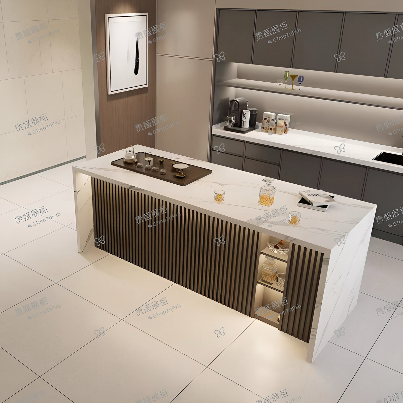 Slate Island Table, Separate Industrial Style Living Room, Marble Sideboard, Bar Counter, Cooking Island Table, Integrated Partition