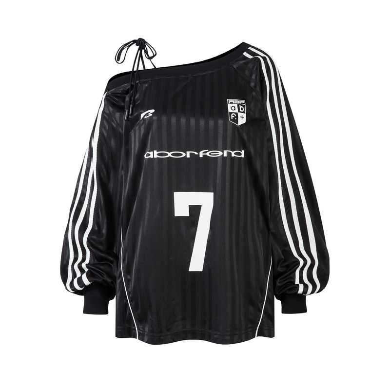 Bf.Borfend/Baifeng American Retro Sexy Slanted Shoulder Lace-Up Jersey Long-Sleeved T-Shirt Women's Loose Top Autum