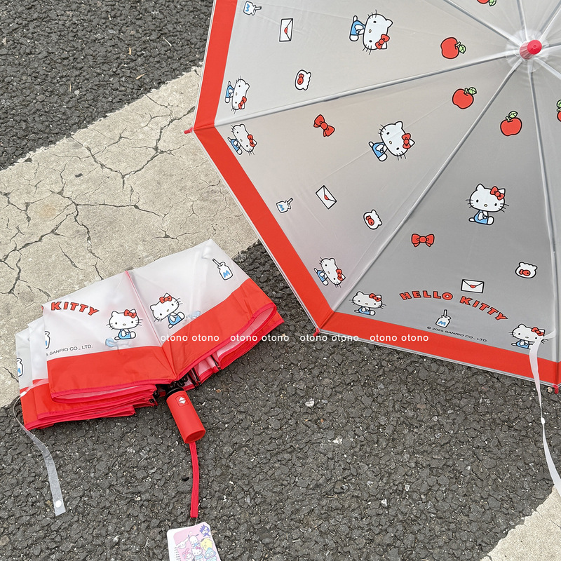 Authentic Hello Kitty High-Quality Kt Cat Cute Frosted Transparent Folding Portable Automatic Umbrella