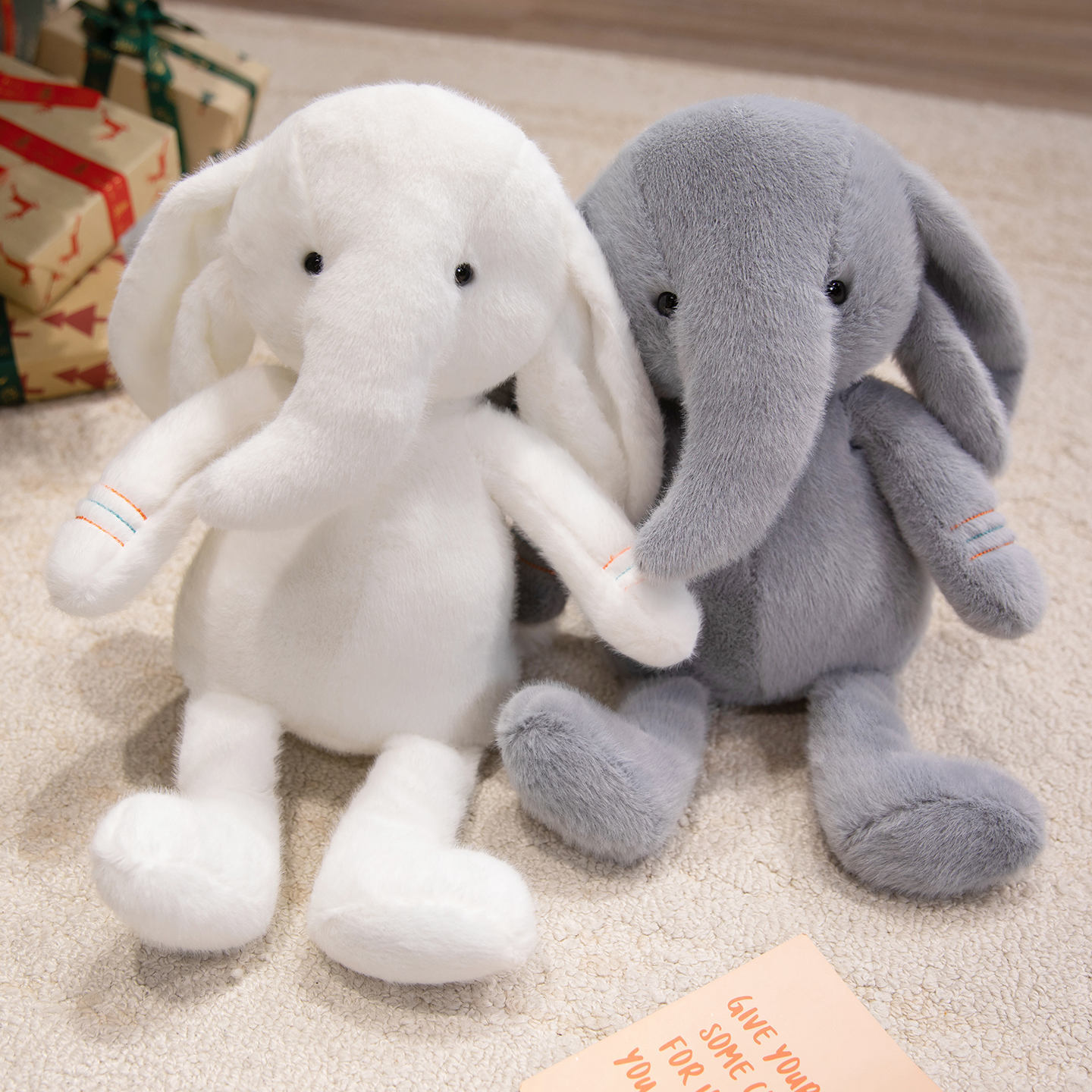 Larga nariz larga piernas elefante muñeca de peluche para niños en la cama muñeca elefante pequeño regalo de cumpleaños almohada grande