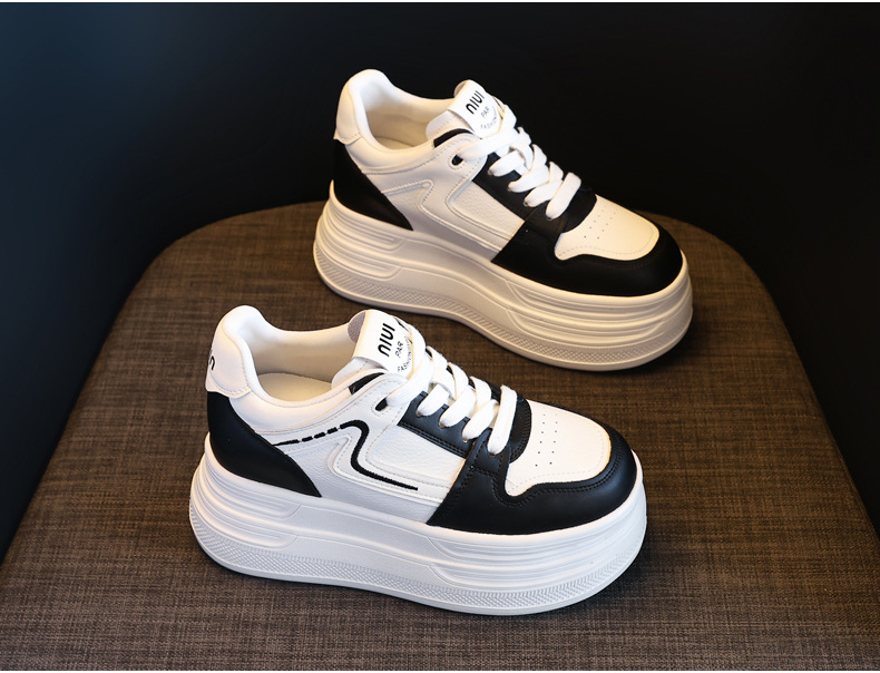 Giày sneaker nữ đế xuồng 8cm tăng chiều cao phong cách đa năng — đen chi tiết 5