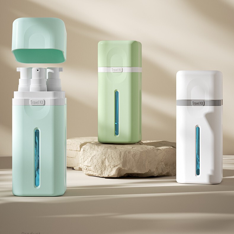 Cross-Border Portable Four-In-One Travel Dispensing Bottle, Portable Press Spray Bottle, Wash and Care Lotion, Cosmetics Dispensing Box