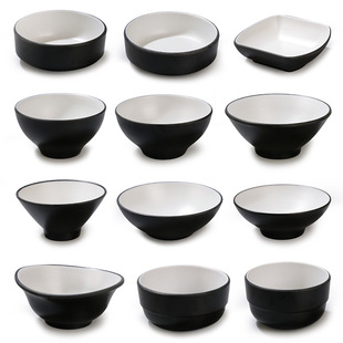Black Grey Melamine Japanese Style Small Bowl Plastic Hot Pot Seasoning Bowl Porcelain Imitation Restaurant Commercial Fast Food Rice Porridge Bowl Small Soup Bowl