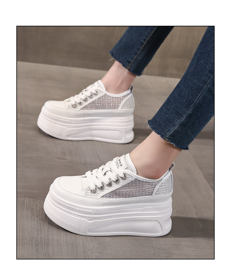 Giày sneaker nữ đế dày tăng chiều cao mùa hè thoáng khí kiểu bánh mì — màu trắng chi tiết 15