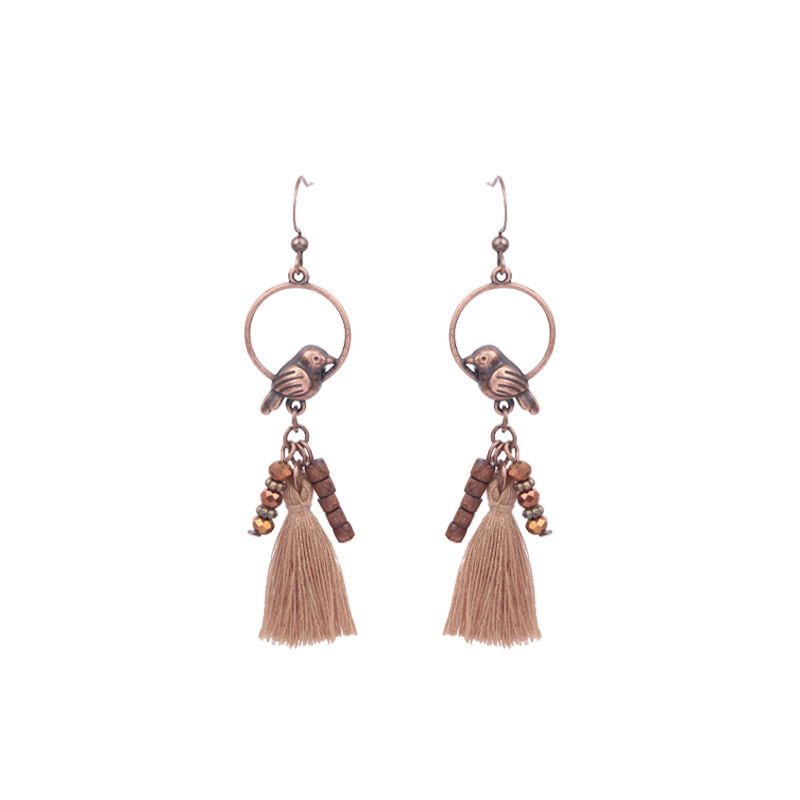 Pendientes de madera de estilo étnico pendientes de borla tejida a mano en forma de gota Vintage para mujer transfronteriza Amazon Nueva joyería de oreja