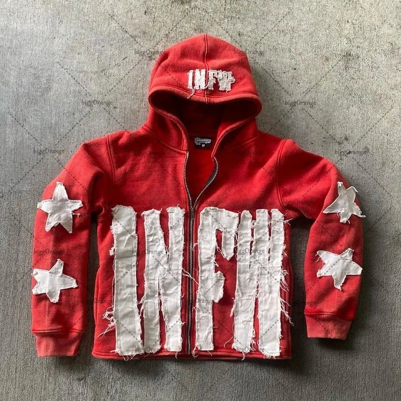 Street Star Pattern Patchwork Sweatshirt Letter Long-Sleeved Pullover Hoodie Loose Foreign Trade Cross-Border Wholesale Street Star Pattern Patchwork Sweatshirt Letter Long-Sleeved Pullover Hoodie Loose Foreign Trade Cross-Border Wholesale