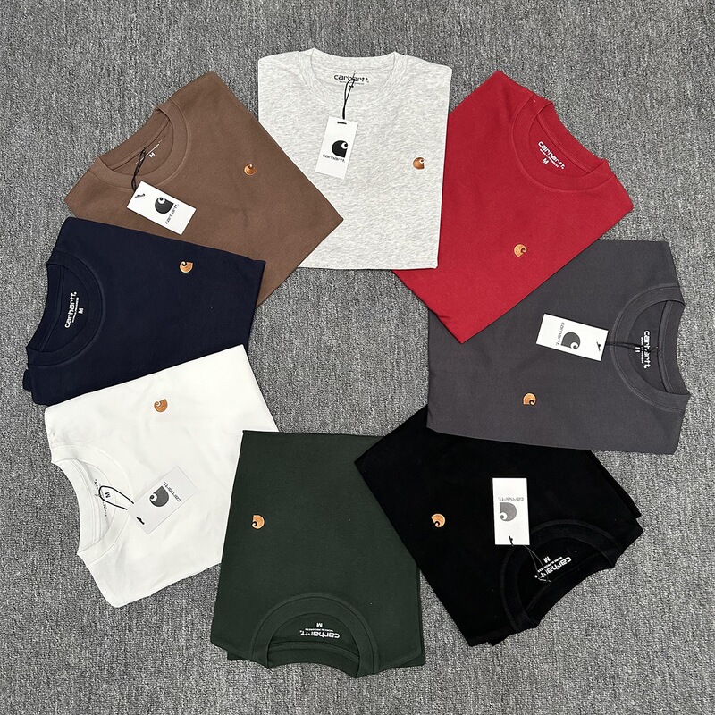 Cross-Border Carhartt Carhartt Small Gold Label Embroidered Washed Vintage Round Neck Pure Cotton Men's Short-Sleeve T-Shirt Cross-Border Carhartt Carhartt Small Gold Label Embroidered Washed Vintage Round Neck Pure Cotton Men's Short-Sleeve T-Shirt