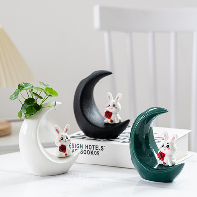 originality Cartoon rabbit Scindapsus Hydroponics vase Containers ceramics flower arrangement a living room Wine cabinet desk ornament Decoration