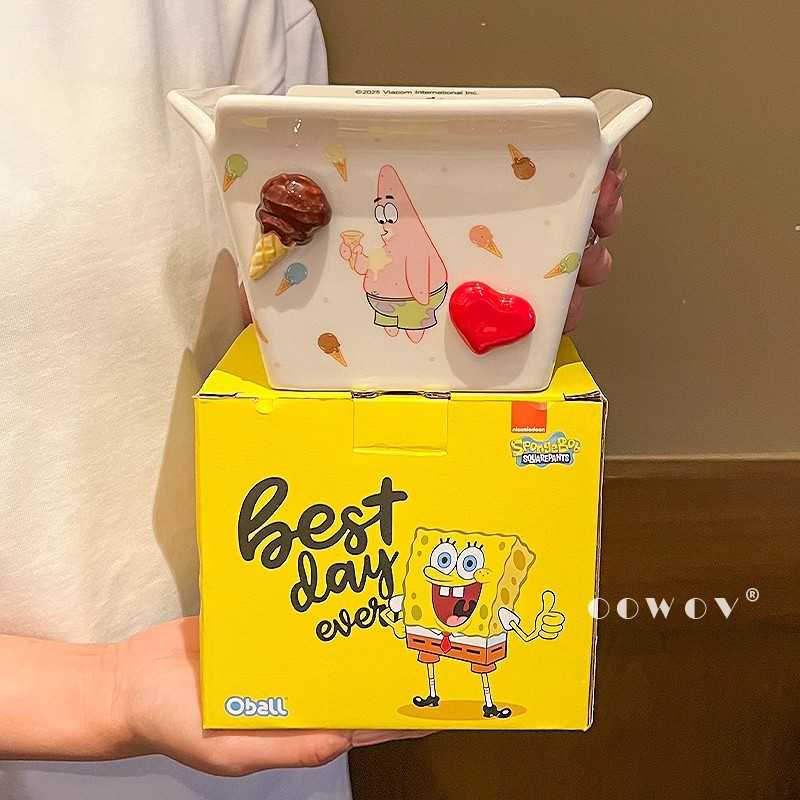 Bob Esponja Pai Daxing Tazón de papas fritas de cerámica para el hogar nuevo regalo de cumpleaños de ensalada de frutas de pareja de alto valor image 2