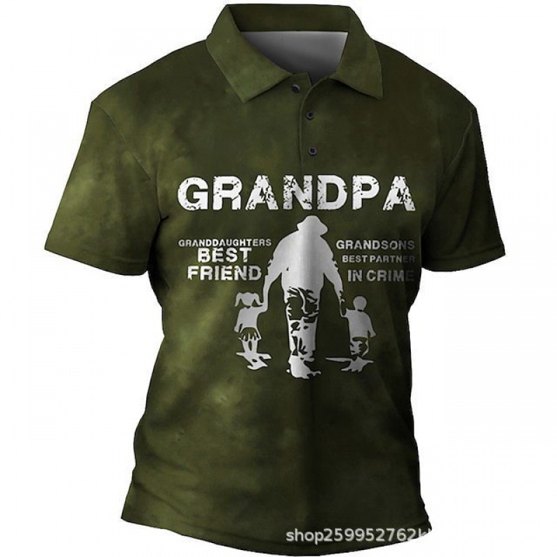 European and American Aliexpress Foreign Trade 2024 Fashion Men's Polo Shirt with Button-Down Collar and Letter Pattern Print, Direct Shipment