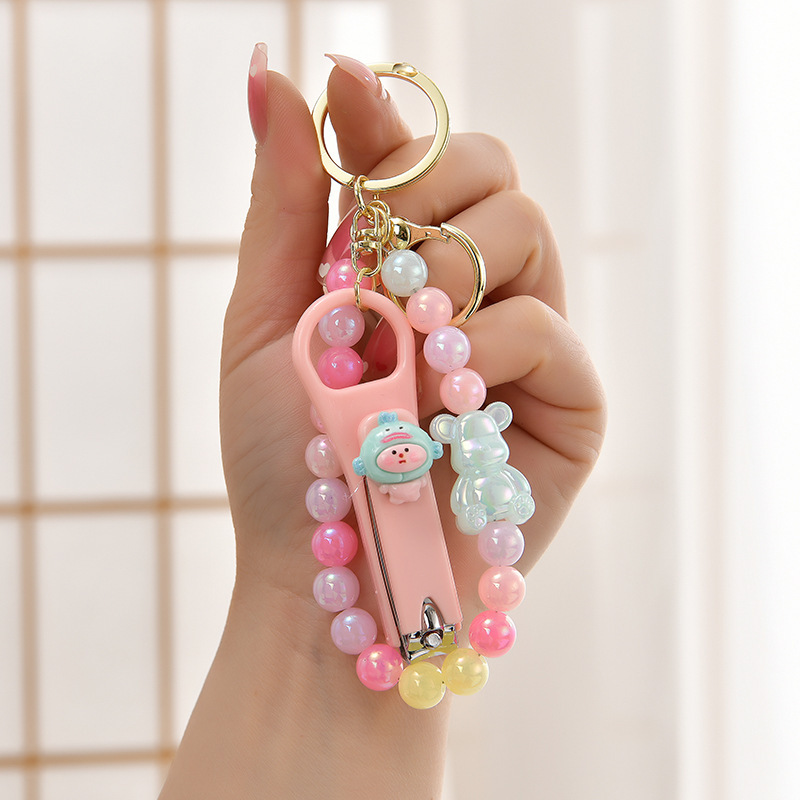 Car key pendant new acrylic candy color portable chain diy jewelry accessories handmade beaded chain nail clippers