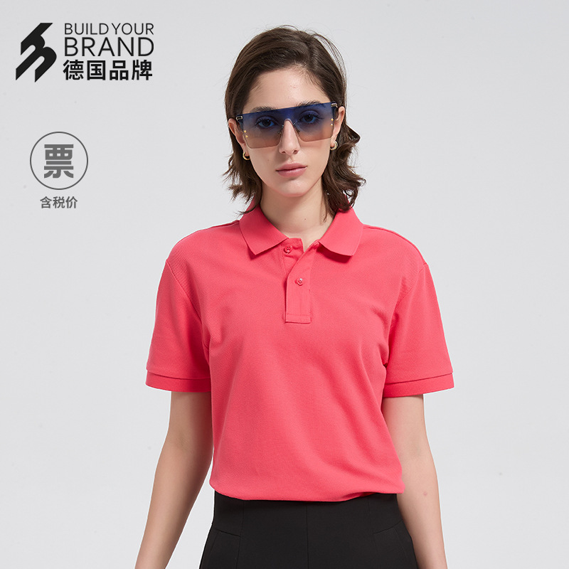 200g pure cotton polo shirt for women, breathable, crisp, and non-deforming, with dense welt details, dropshipping available.