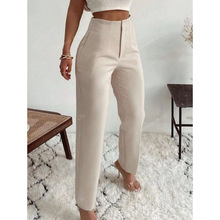 S 40686 Pleated High Waist Solid Pants ���޸�����ɫ������
