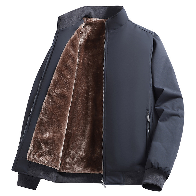 Cross-border large size loose cotton coat for men, new style, fleece-lined, thickened, warm, stand-up collar, high-end executive jacket for middle-aged and young men