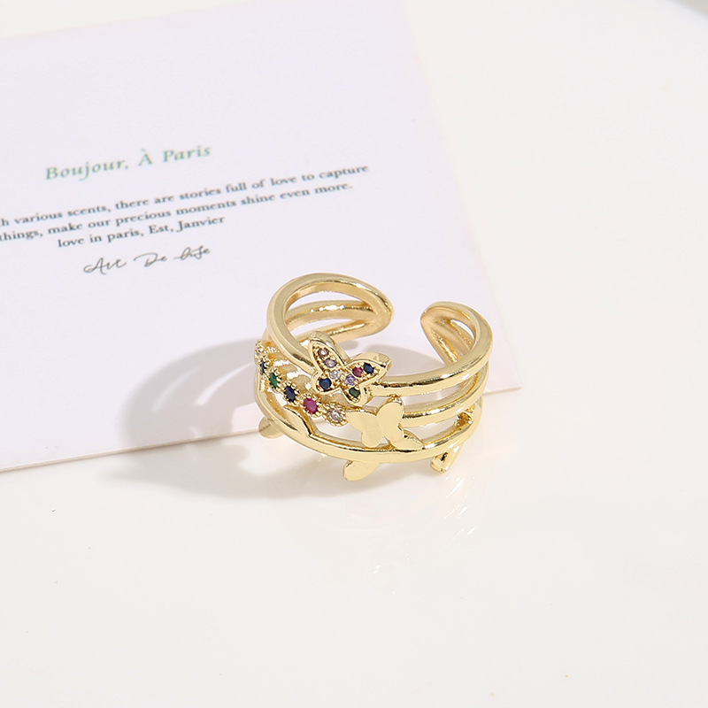 Retro Butterfly Copper Inlay Zircon Rings
