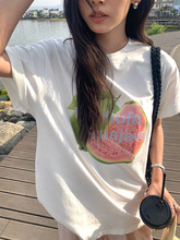 黄峥 番石榴印花字母圆领宽松短袖T恤女2025夏清新流行上衣520412