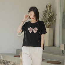 女装休闲源头厂家现货批发夏季黑色圆领宽松纯棉中年短袖一件代发