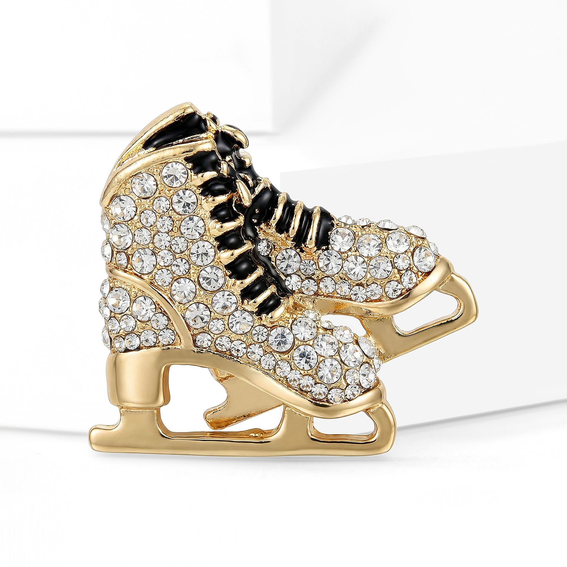 Cross-Border European and American Fashion Christmas Ice Skating Brooch with Rhinestones and Enamel, Versatile and Elegant Suit Lapel Pin