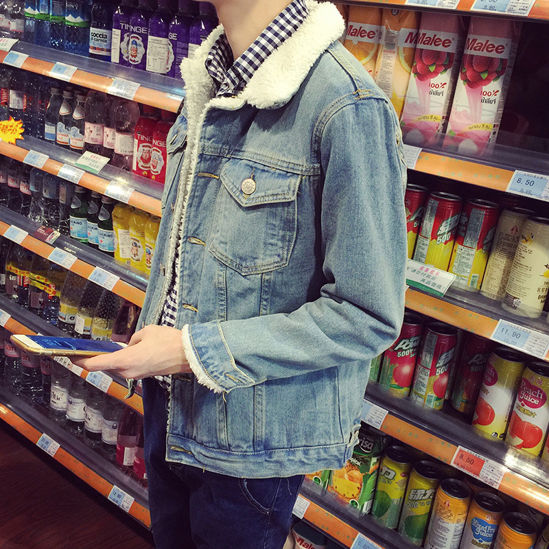 Abrigo de mezclilla con forro polar de invierno para hombre abrigo retro engrosado de algodón acolchado Cuello de piel ropa superior chaqueta abrigo de lana de cordero ropa de hombre