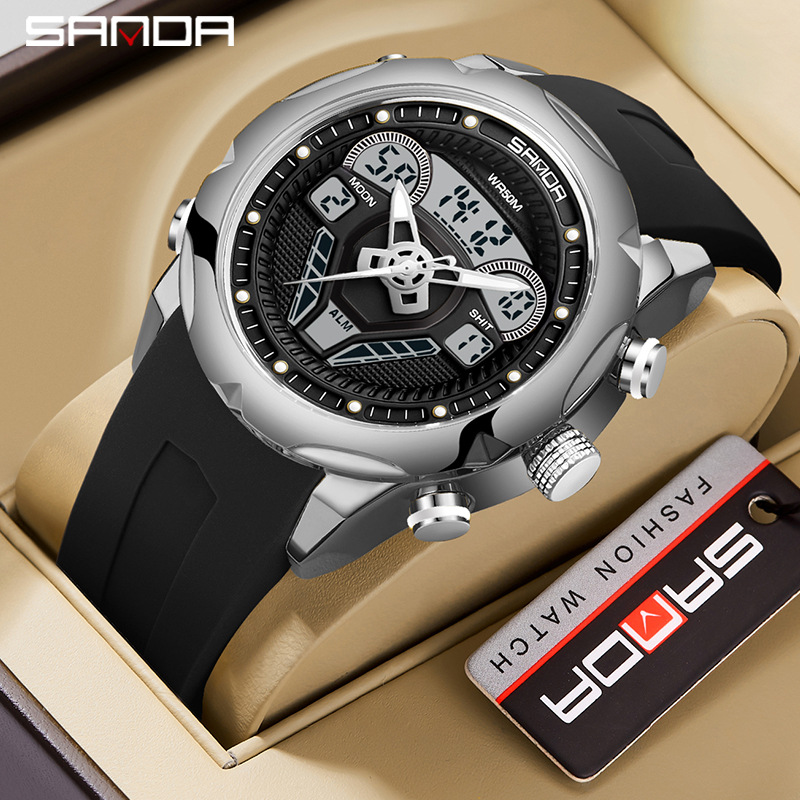 SANDA SANDA piel de camarón explosión correa de acero reloj electrónico de moda coreana al aire libre relojes de hombre 9022