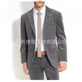 新款男士西装天鹅绒男士2件套休闲修身套装西服宴会舞会男士礼服