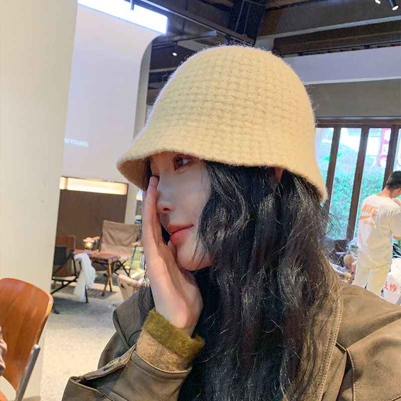 Knitted Hat Children's New Autumn and Winter Face Show Small Solid Color Simple Wool Bucket Hat Warm and Fashionable_voghion.com