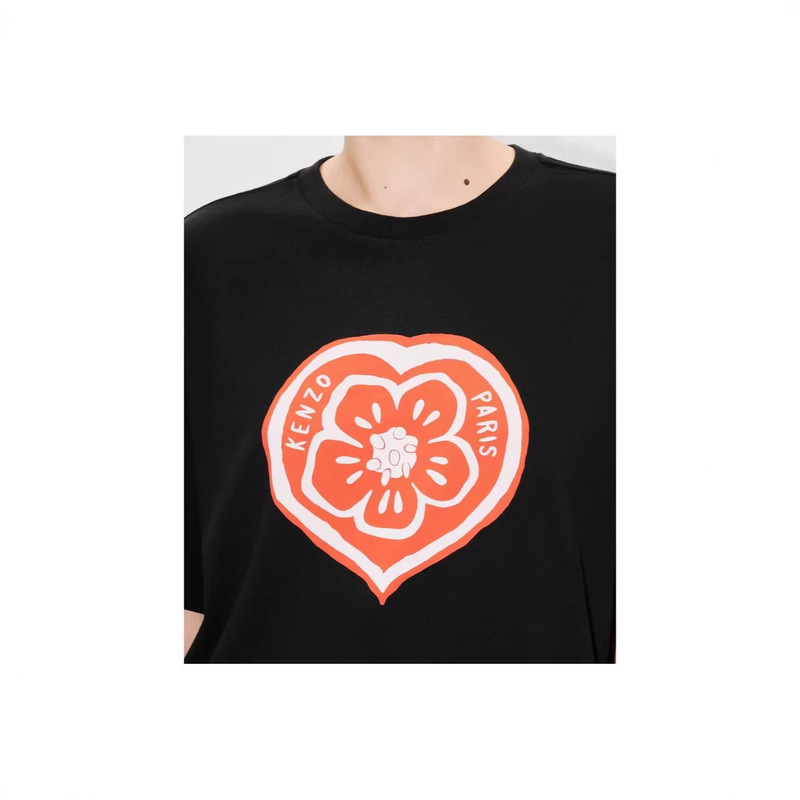 Paris Kenzo Kenzo Takada 25 Spring/Summer New Women's Begonia Flower Round Neck Cotton Embroidered Short-Sleeved T-Shirt Top