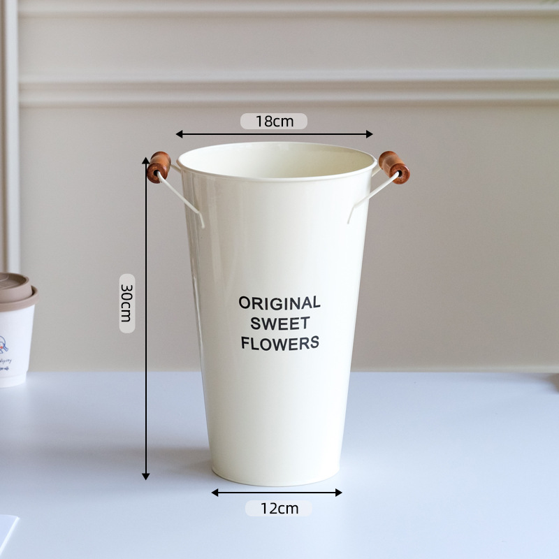 Beige wooden bucket 30cm high