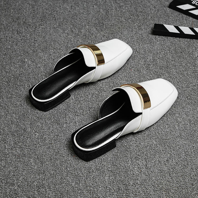 Metal buckle flat bottom 2024 new French style Baotou cool slippers for women with thick heels, Le Fu slippers, single_voghion.com