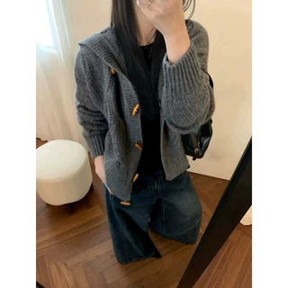 2026秋连帽麻花100羊毛针织开衫女欧货秋冬粗毛线羊绒毛衣外套