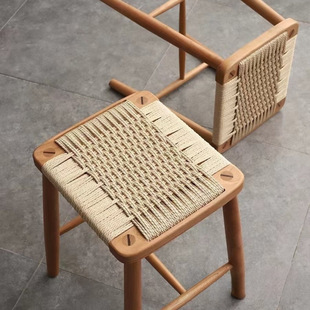 Dining Stool Solid Wood Stool Household Rope Small Stool Rubber Wood Log Dressing Stool Nordic Modern Single Japanese Stool