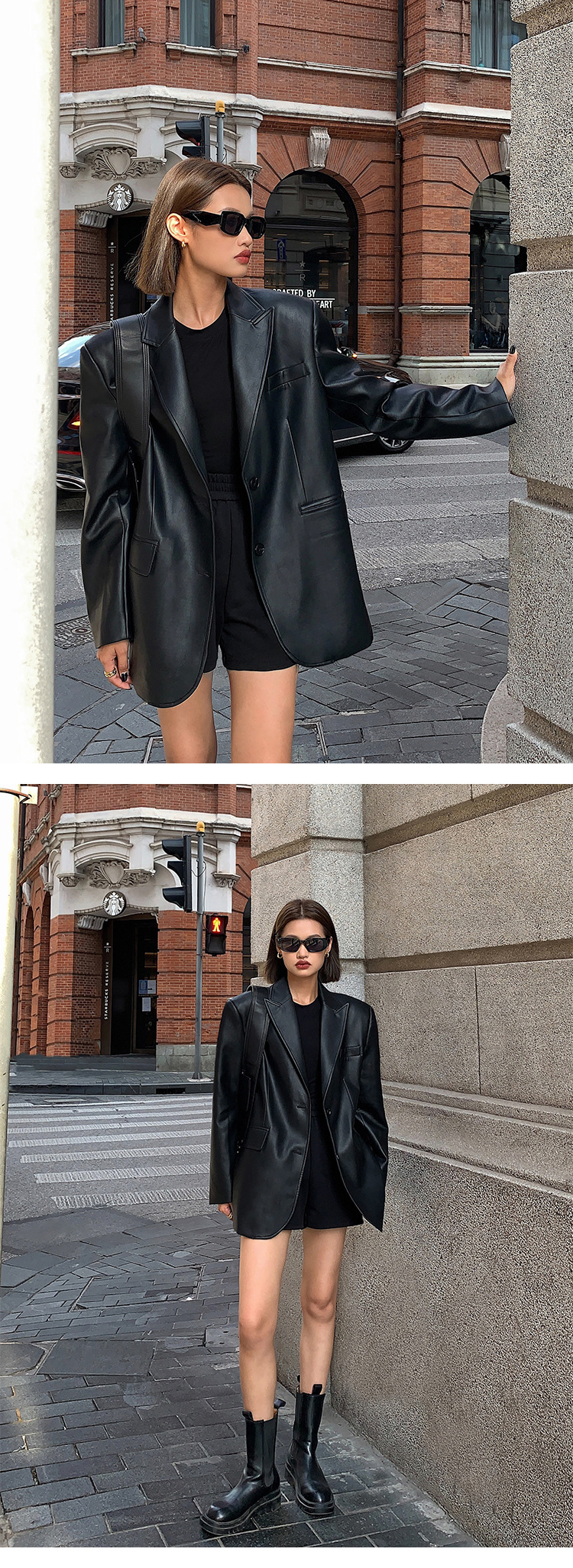 Turndown Neckline Women's Streetwear Solid Color Pocket Single Breasted Leather Jacket Casual Jacket