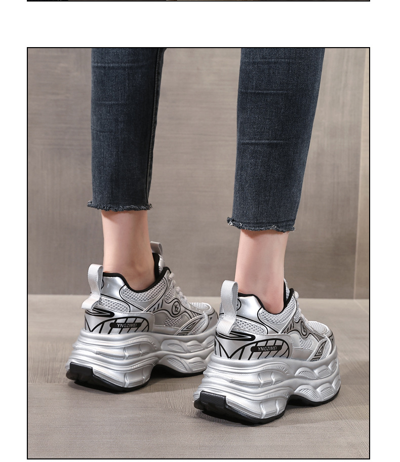 Giày sneaker nữ chunky đế dày mặt lưới tăng chiều cao — Màu trắng chi tiết 13