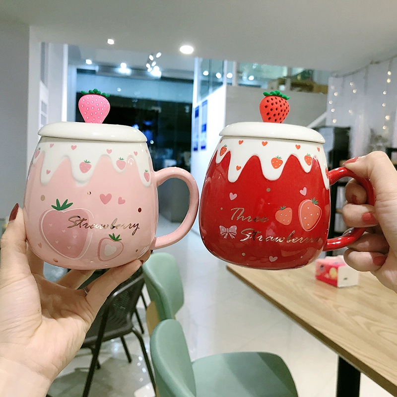 A5L милый девчачий керамический strawberry сердце студентам мальчик и девочка маленькая свежая личность офис домашняя чай пить лошадь