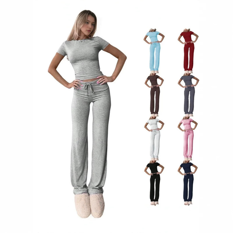 2026 Amazon European and American cross-border new casual set: short-sleeved top, long pants, home wear, sportswear, yoga wear 2026 Amazon European and American cross-border new casual set: short-sleeved top, long pants, home wear, sportswear, yoga wear