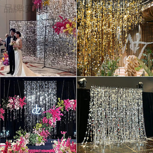 Hanging Curtain Gold and Silver Background Rack Stage Wedding Props Pearlescent Door Curtain Wedding Ceiling Decoration Color String Sequin Beaded Curtain
