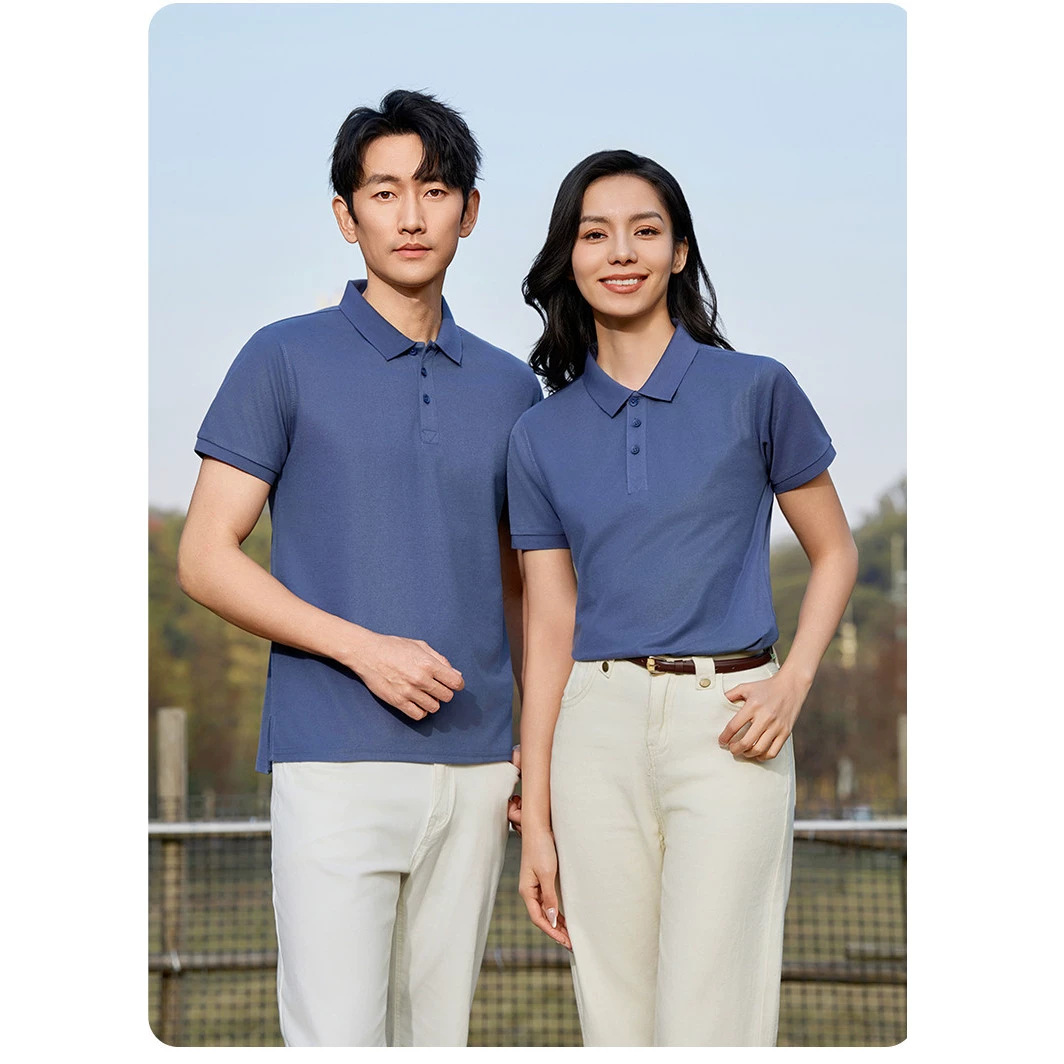 纯棉POLO衫印图案logo夏季翻领美容店员工装短袖工作服通勤t恤女