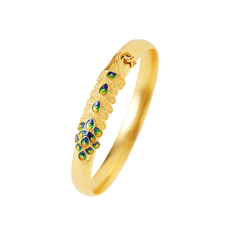 Brazalete de cobre de esmalte de pavo real chino, brazalete de esmalte de oro antiguo de Vietnam, joyería al por mayor