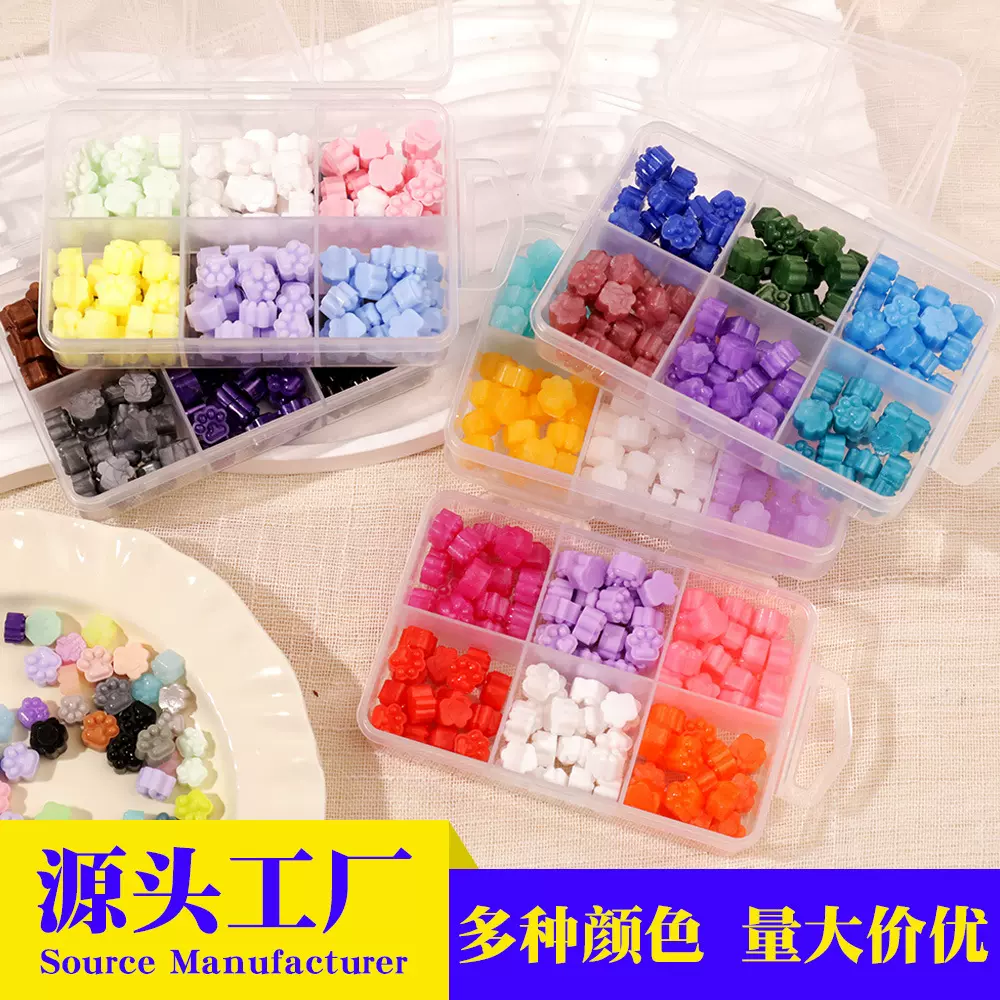 跨境热销六格火漆印章蜡粒批发透明盒彩色封口蜡实色猫爪混色批发
