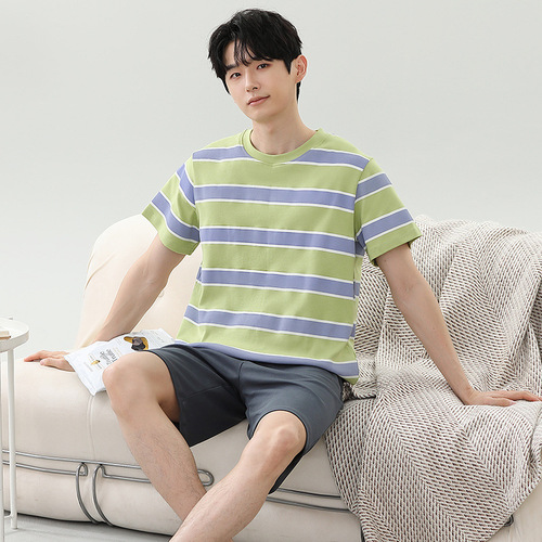 Korean Version Men's Summer Short Sleeve Shorts Leisure Home Set Thin Wearable for Outdoor Export