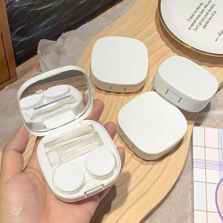 コンタクトレンズケース、ポータブル、コンパクト、シンプルなコンタクトレンズケース、コンパニオンケアボックス、収納ボックス、ミラー付きホットスタンピングレーザー|undefined
