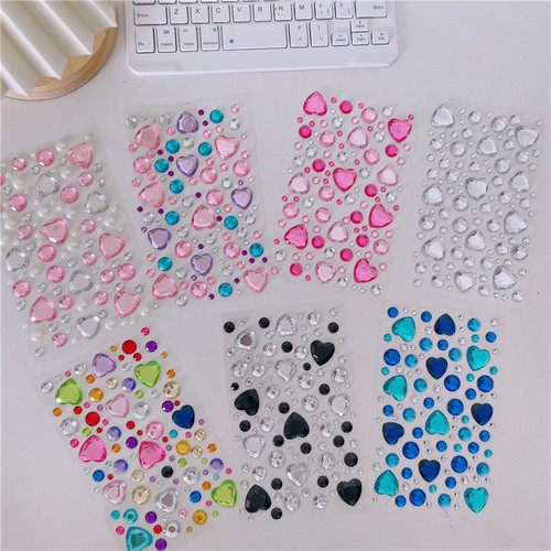 Large love diamond sticker ins3D Korean diamond decoration handbook face sticker children girl crystal diamond