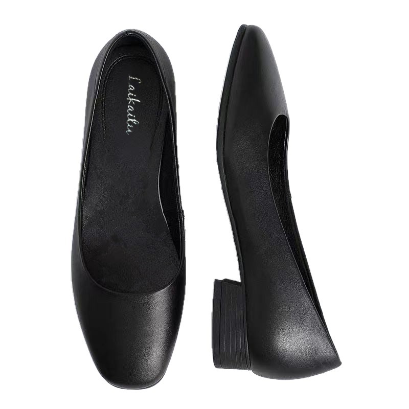 2026 verano nuevo trabajo zapatos de cuero negro suela suave zapatos profesionales de prueba de tacones medios zapatos de etiqueta zapatos de mujer