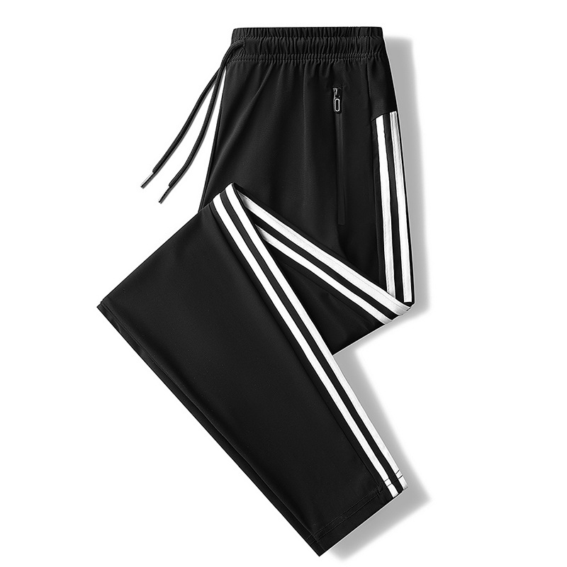 Tres barras pantalones de seda de hielo de verano Pantalones casuales deportivos elásticos de secado rápido para hombres sueltos más tamaño