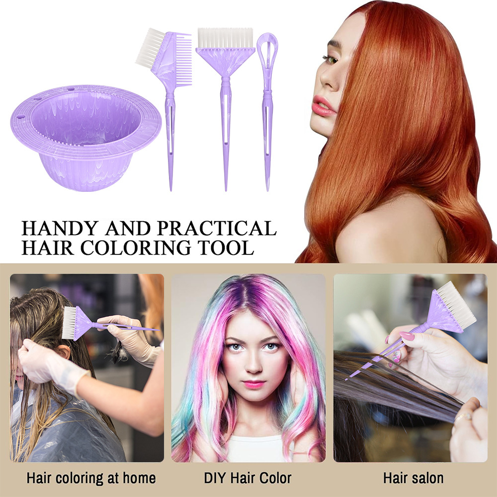 Marble color de cabello conjunto de cepillo de cuenco de 4 piezas conjunto de cepillo de teñido de cabello cuidado especial de corte de cabello cepillo de aceite de corte de cabello