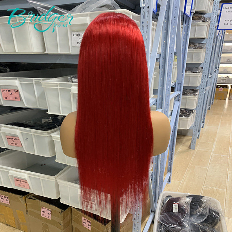 13*4 full lace frontal headgear red red straight human hair humanhairwigs_voghion.com