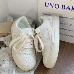 2023春季學生潮流新款小白鞋女韓版皮面運動低幫板鞋港風帆布鞋女